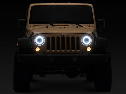 Raxiom 07-08 Jeep Wrangler JK Hi Output LED Headlights/Angel Eye DRL- Black Housing- Clear Lens-Headlights-Raxiom