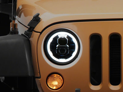 Raxiom 07-18 Jeep Wrangler Axial Series 7-Inch LED Headlights w DRL/ Black Housing - Clear Lens-Headlights-Raxiom
