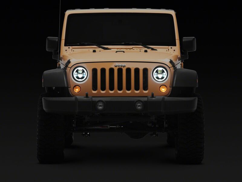 Raxiom 07-18 Jeep Wrangler Axial Series 7-Inch LED Headlights w DRL/ Black Housing - Clear Lens-Headlights-Raxiom