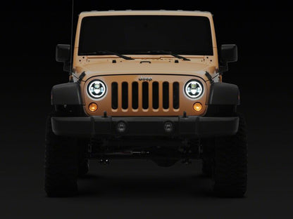 Raxiom 07-18 Jeep Wrangler Axial Series 7-Inch LED Headlights w DRL/ Black Housing - Clear Lens-Headlights-Raxiom