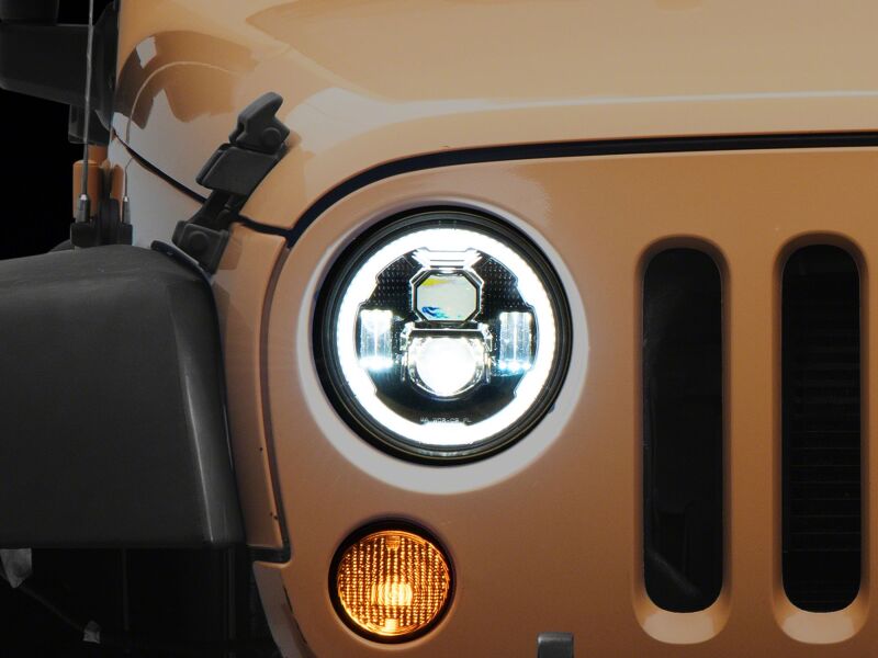 Raxiom 07-18 Jeep Wrangler Axial Series 7-Inch LED Headlights w DRL/ Black Housing - Clear Lens-Headlights-Raxiom