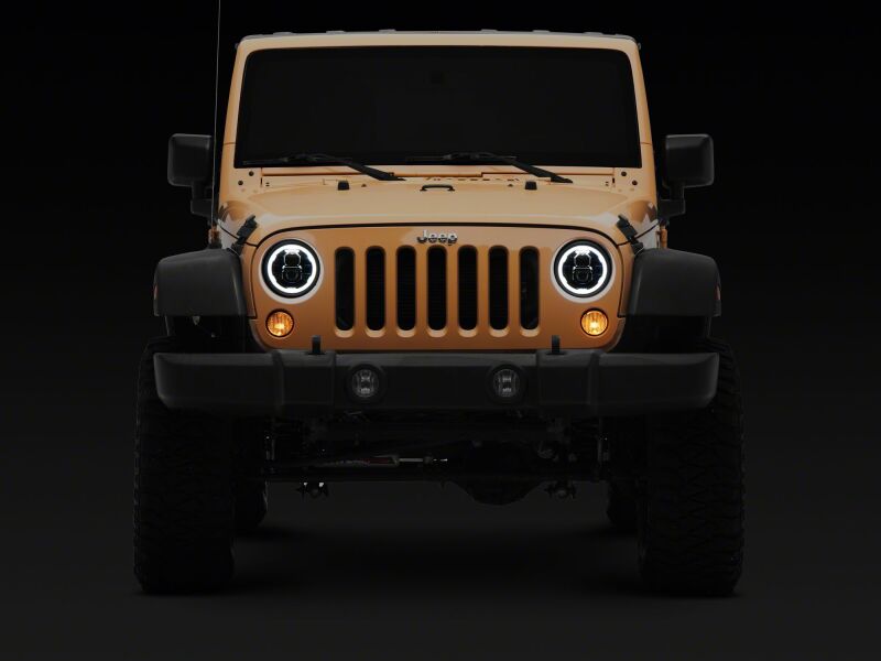 Raxiom 07-18 Jeep Wrangler Axial Series 7-Inch LED Headlights w DRL/ Black Housing - Clear Lens-Headlights-Raxiom