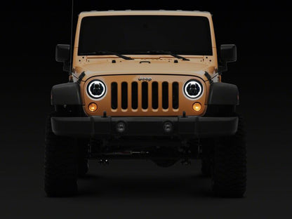 Raxiom 07-18 Jeep Wrangler Axial Series 7-Inch LED Headlights w DRL/ Black Housing - Clear Lens-Headlights-Raxiom