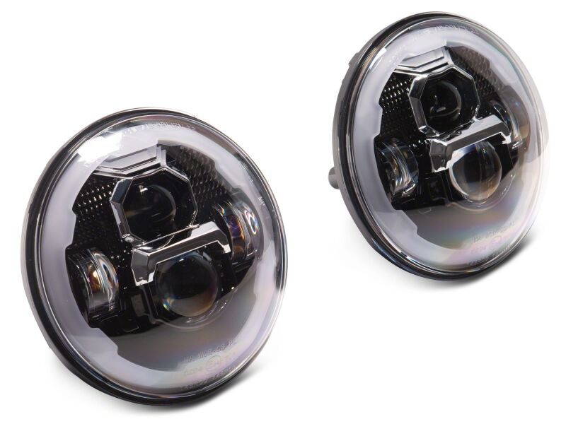 Raxiom 07-18 Jeep Wrangler Axial Series 7-Inch LED Headlights w DRL/ Black Housing - Clear Lens-Headlights-Raxiom