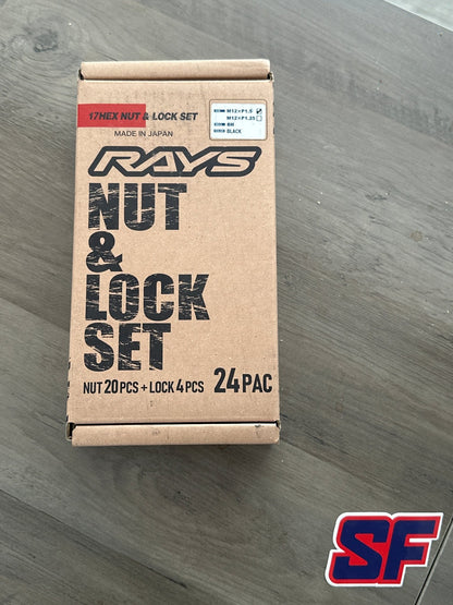 RAYS 17Hex L31 6 - Hole Lock and Nut Set - Set of 24 / Black / 12x1.50 - Lug Nuts - Rays