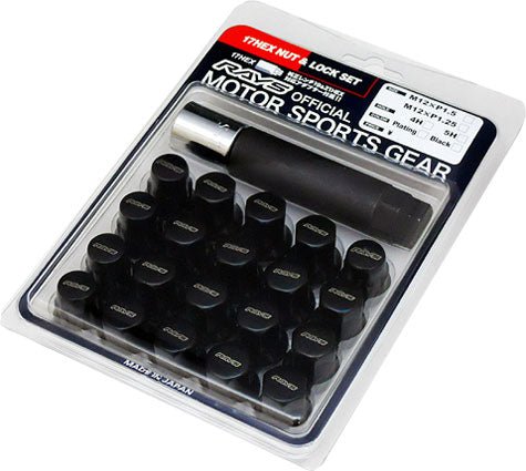 RAYS 17Hex Lock and Nut Set - Set of 20 / Black / 12x1.50 - Lug Nuts - Rays