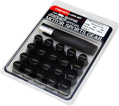 RAYS 17Hex Lock and Nut Set - Set of 20 / Black / 12x1.50 - Lug Nuts - Rays