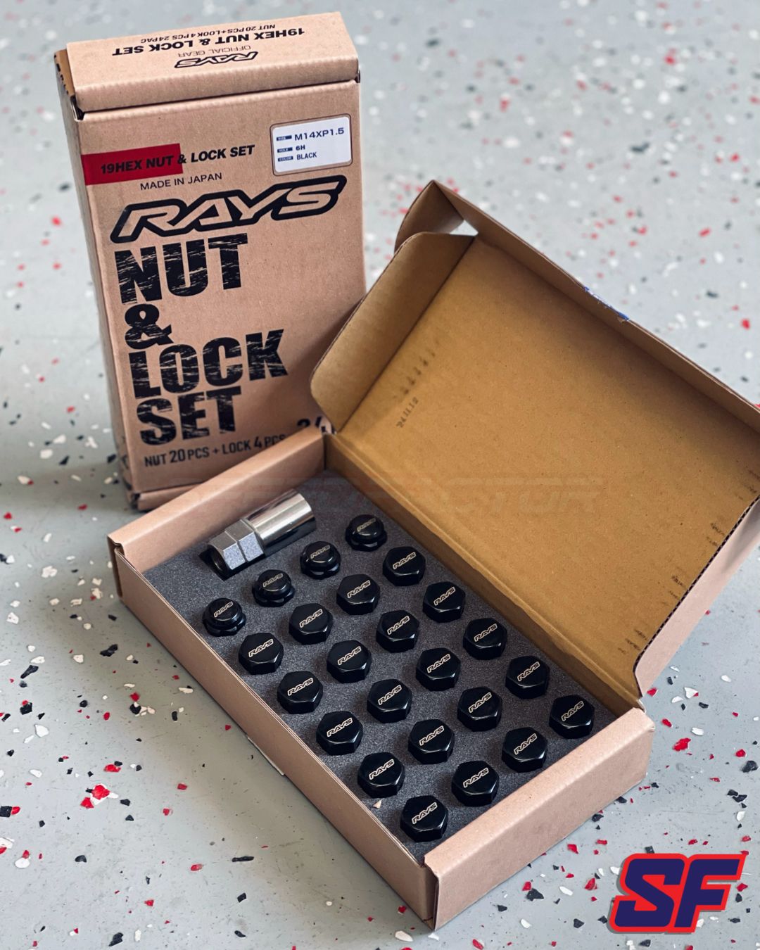 Rays 6H L33 19HEX Nut & Lock Set - 14x1.5 Black