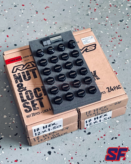 Rays L31 17Hex M12x1.50 6 Hole 24pc Lock & Nut Set - Black Lug Nuts