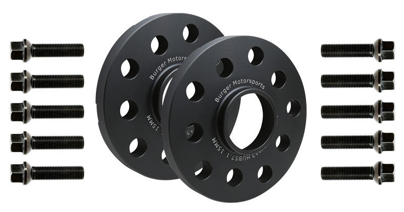 15mm VAG Wheel Spacer Kit (57.1mm) w/10 Black Extended Wheel Bolts (Pair, 2 Wheels)
