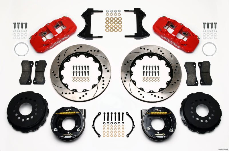 Wilwood AERO4 Rear P-Brake Kit 14.00in Drill Red 2005-2014 Mustang-Big Brake Kits-Wilwood