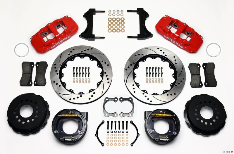 Wilwood AERO4 Rear P-Brake Kit 14.00in Drill Red Big Ford New Style 2.50in Offset-Big Brake Kits-Wilwood