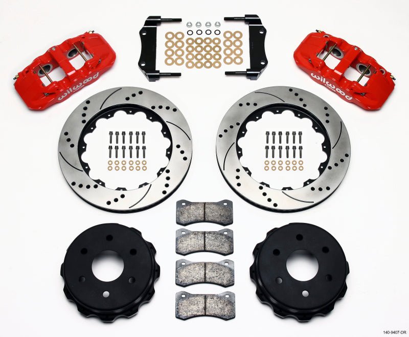 Wilwood AERO4 RearTruck Kit 14.25in Drill Red 1999-2010 GM 1500-SUV 1 Piston OE Caliper-Big Brake Kits-Wilwood