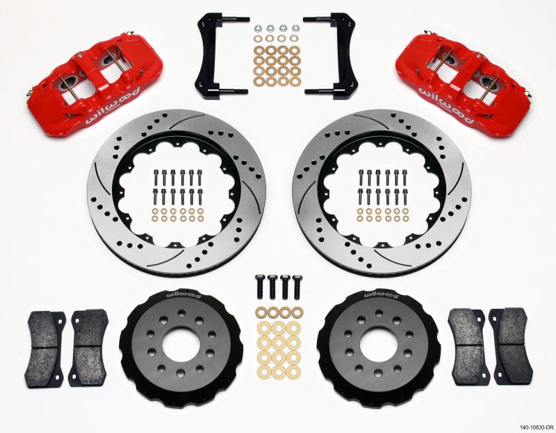 Wilwood AERO6 Front Hat Kit 14.00 Drilled Red 2005-2014 Mustang-Big Brake Kits-Wilwood