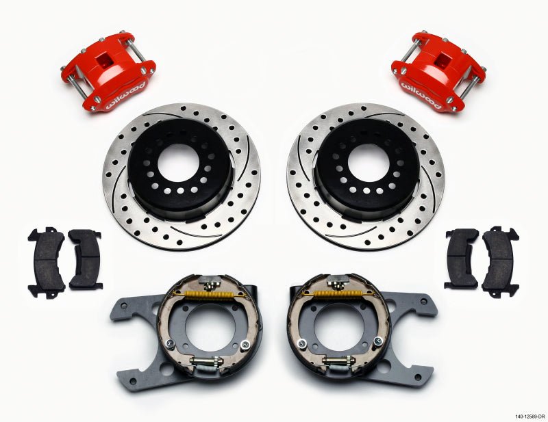 Wilwood D154 P/S P-B Kit Drilled-Red Chevy C-10 2.42 Offset 5-lug-Big Brake Kits-Wilwood