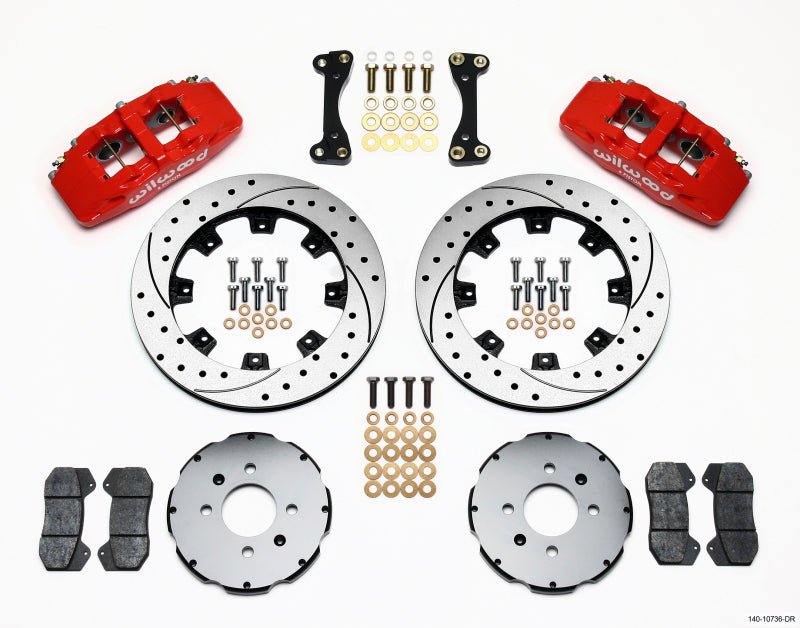 Wilwood Dynapro 6 Front Hat Kit 12.19in Drilled Red 90-99 Civic w/240 mm Disc-Big Brake Kits-Wilwood