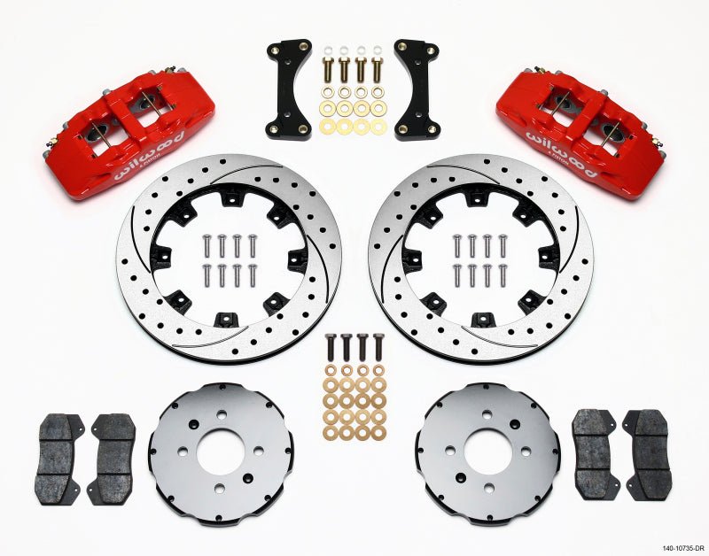 Wilwood Dynapro 6 Front Hat Kit 12.19in Drilled Red 94-01 Honda/Acura w/262mm Disc-Big Brake Kits-Wilwood