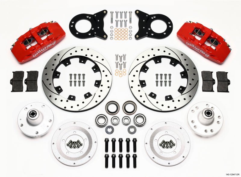 Wilwood Dynapro 6 Front Hub Kit 12.19in Drill Red 1965-1969 Mustang Disc & Drum Spindle-Big Brake Kits-Wilwood
