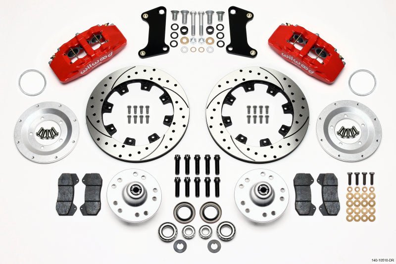 Wilwood Dynapro 6 Front Hub Kit 12.19in Drilled Red 67-69 Camaro (*Line Kit Needed*)-Big Brake Kits-Wilwood