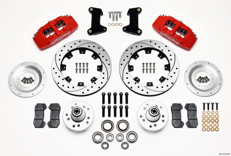 Wilwood Dynapro 6 Front Hub Kit 12.19in Drilled Red 74-80 Pinto/Mustang II Disc Spindle only-Big Brake Kits-Wilwood