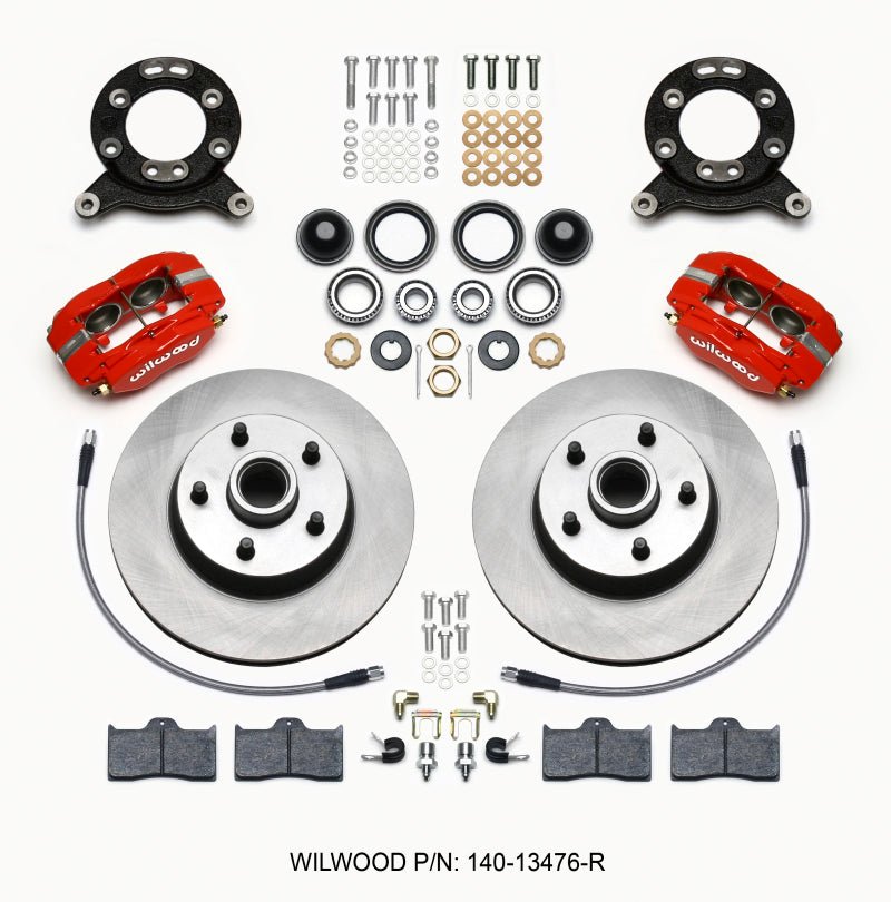 Wilwood Forged Dynalite-M Front Kit 11.30in 1 PC Rotor&Hub Red 1965-1969 Mustang Disc & Drum Spindle-Big Brake Kits-Wilwood