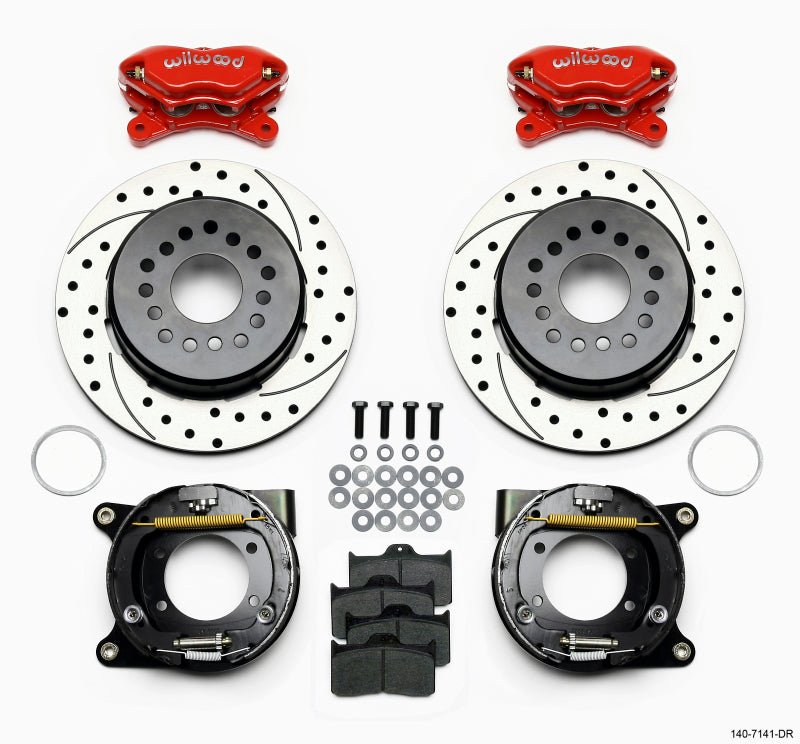 Wilwood Forged Dynalite P/S P-B Kit Drilled-Red Chevy 12 Bolt w/ C-Clips-Big Brake Kits-Wilwood