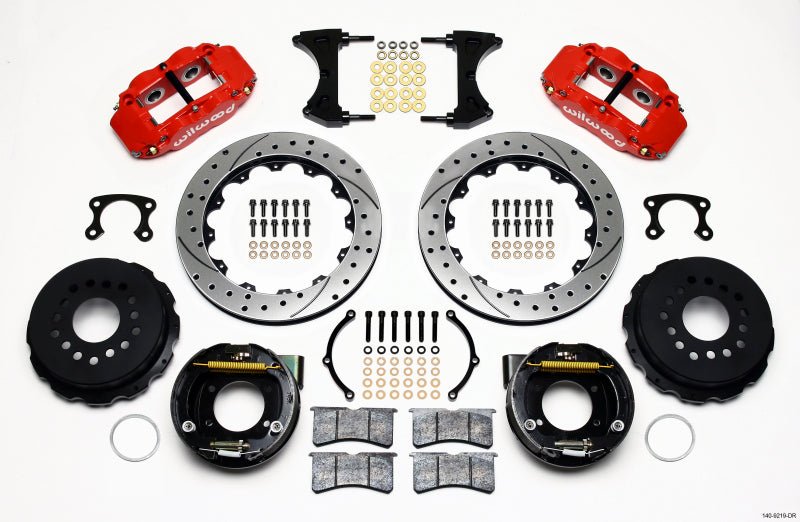 Wilwood Narrow Superlite 4R Rear P-Brk Kit 12.88in Drill Red Big Ford New Style 2.50in Offset-Big Brake Kits-Wilwood