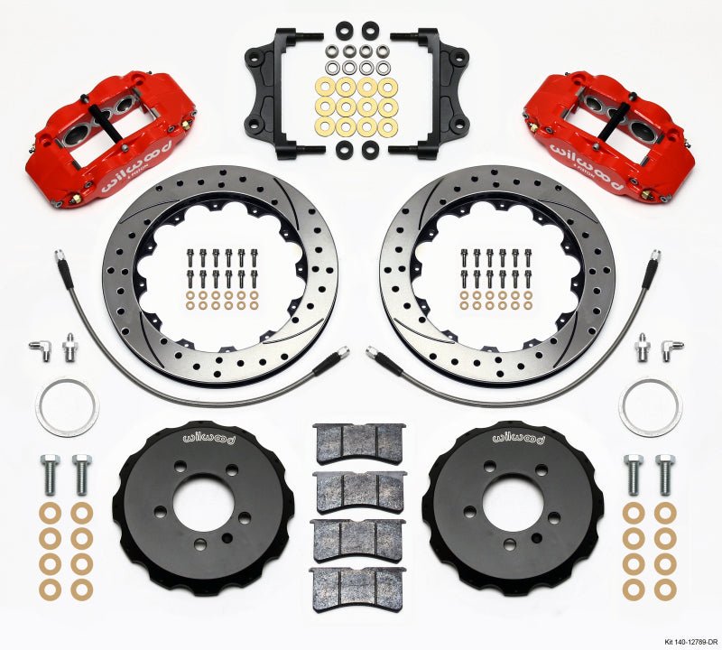 Wilwood Narrow Superlite 6R Front Hat Kit 12.88in Drill Red 06-12 Volkswagen GTI w/ Lines-Big Brake Kits-Wilwood