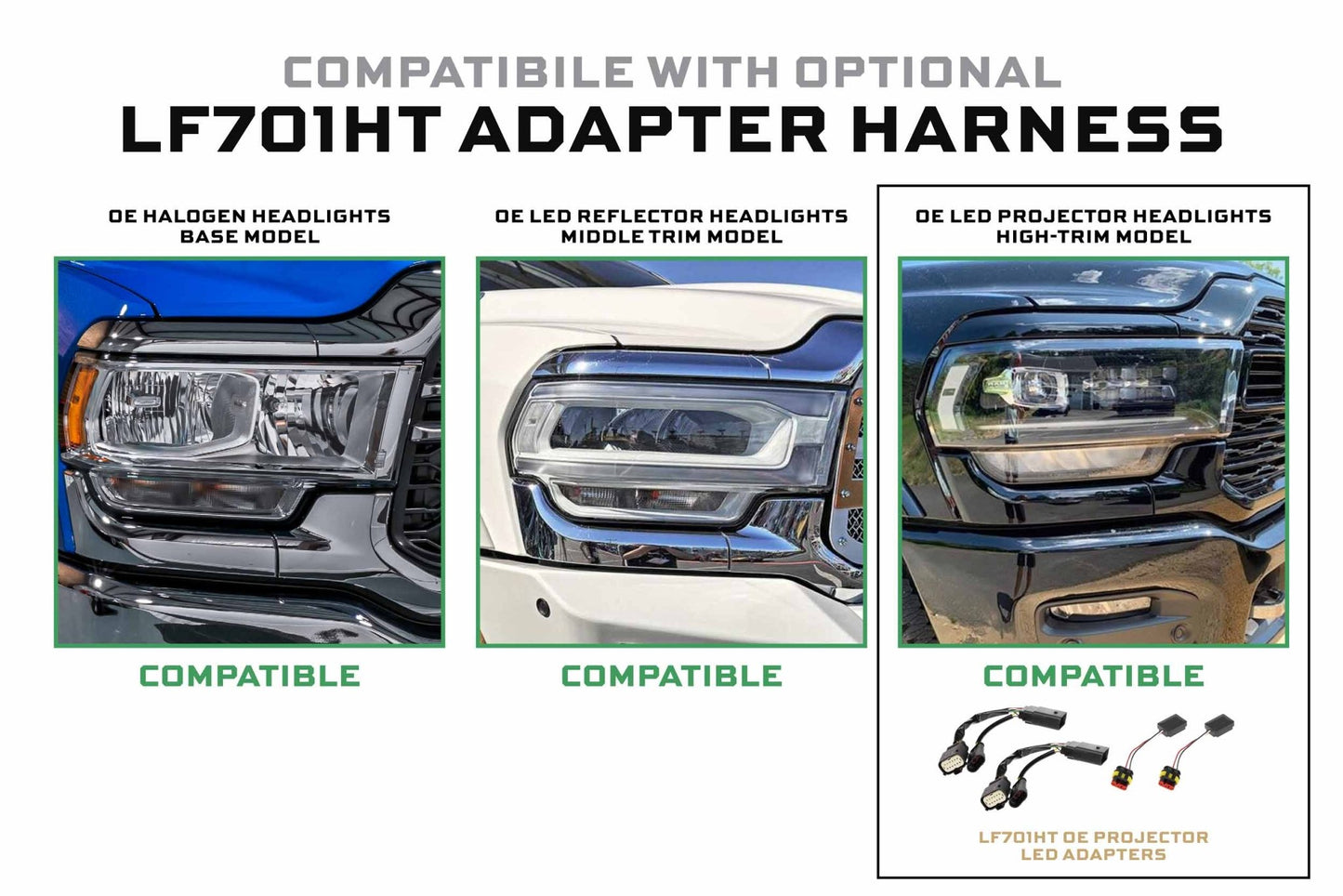 XB LED Harness: 19+ Ram OE Projector LED Adapters (Set) - Headlight Adapter - Morimoto XB LED Headlights