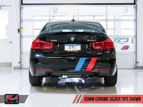 AWE Tuning BMW F3X 340i Touring Edition Axle-Back Exhaust - Chrome Silver Tips (90mm)