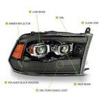 AlphaRex 09-18 Dodge Ram 1500HD PRO-Series Proj Headlights Plank Style Black w/Seq Signal/Smoked DRL